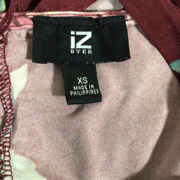 Iz Byer Floral Criss Cross Back Tie Front Long Sleeve Top - Size XS - Picture 7 of 9